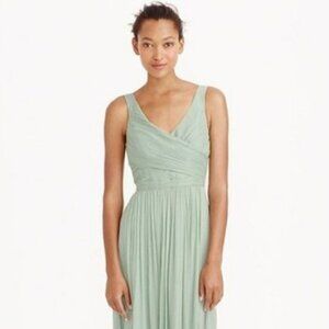 J Crew Heidi Silk Chiffon Dress Dusty Shale/Green Sz 0 wedding bridesmaid preppy